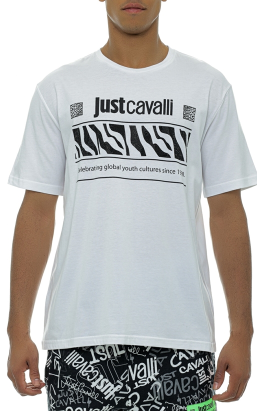 JUST CAVALLI-Tricou cu logo grafic si strasuri aplicate